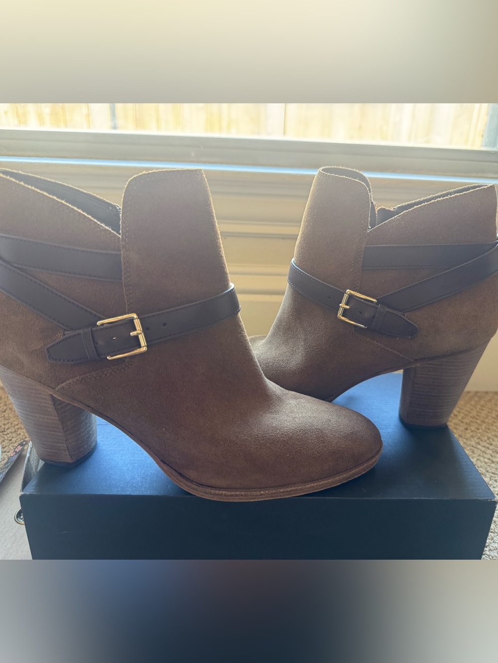Cole haan Women’s Brown Suede Block Heel Ankle Boots, size 11b